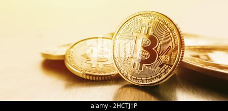 Photo Golden Bitcoins (new virtual money ) Stock Photo