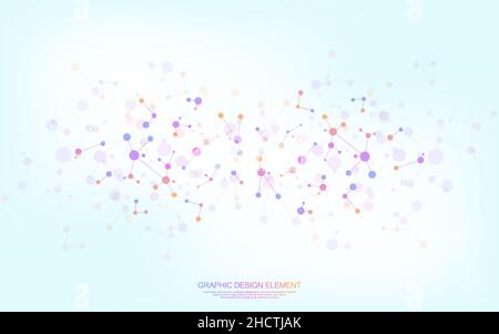 Vector illustration of molecular structure and genetic engineering, molecules DNA, neural network, scientific research. Abstract background for Stock Vector