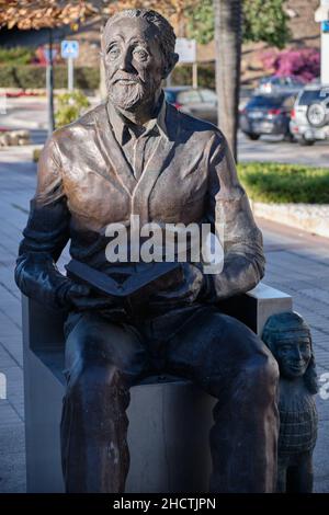 Jose Luis Sampedro, humanist, writter and economist sculpture at La Cala de Mijas, Malaga province, Spain. Stock Photo