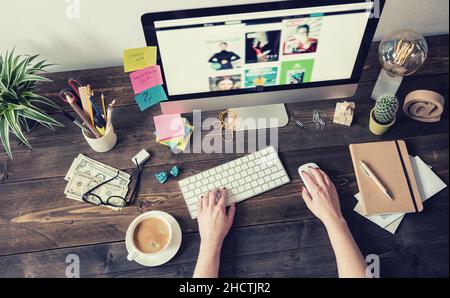 Working on an Office Desk Stock Photo