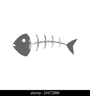 Fish bones on white background. Gray fishbone icon, symbol or sign. Fish skeleton. Dead fish concept. Wildlife environmental conservation. Vector Stock Vector