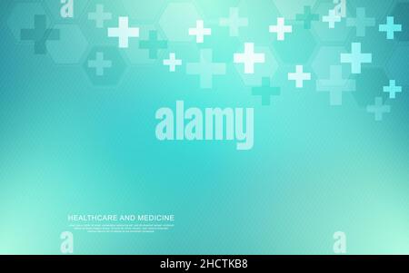 Vector illustration of a medical background with hexagons and crosses. Concepts and ideas for healthcare and medicine design Stock Vector