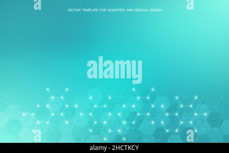 Abstract background of hexagons pattern and chemical engineering, genetic research, molecular structure. Vector illustration for innovation technology Stock Vector