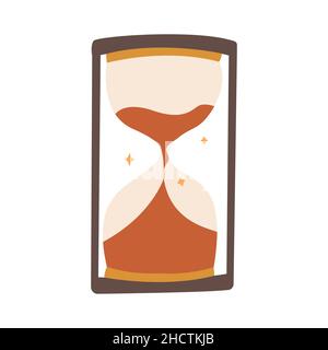 Antique reversible hourglass. Time runs like sand. Colorful vector isolated illustration hand drawn. Single sandglass with stars Stock Vector