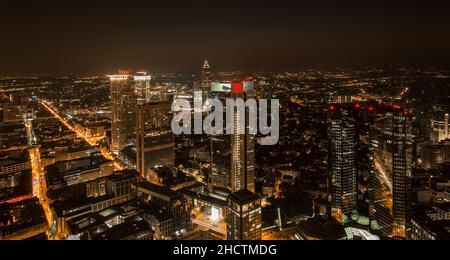 Panoramic view of the Financial district skyline in Frankfurt at night Stock Photo
