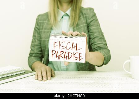 Inspiration showing sign Fiscal Paradise. Word for The waste of public money is a great concern topic New Business Presentation Ideas, Displaying Stock Photo