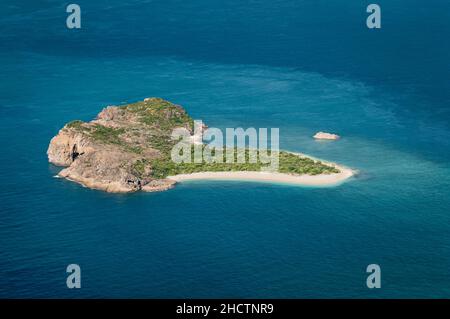 Aerial shot of Border Island in the Whitsunday Group. Stock Photo