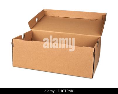 Opened brown post packaging isolated on white with clipping path Stock Photo