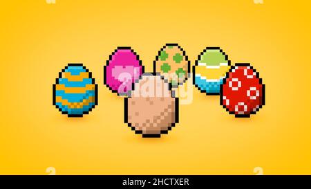 Pixel 8 bit Easter Eggs background - colorful high res 4k wallpaper Stock Photo