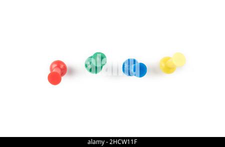 set of push pins in different colors isolated on white Stock Photo