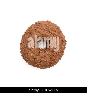 brown chocolate coated doughnut with sprinkles, isolated on white background Stock Photo