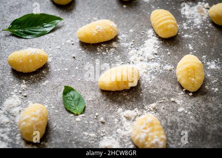 Traditional Italian gnocchi pasta uncooked - Italian food style Stock Photo