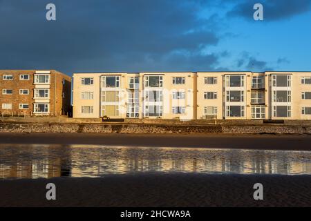 Houses and apartments on the seafront, Burnham-on-Sea, Somerset, UK. 2021 Stock Photo