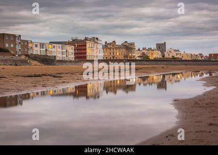 Houses and apartments on the seafront, Burnham-on-Sea, Somerset, UK. 2021 Stock Photo