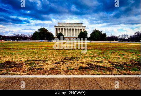 The Lincoln Memorial from Memorial bridge, in Washington DC. Stock Photo