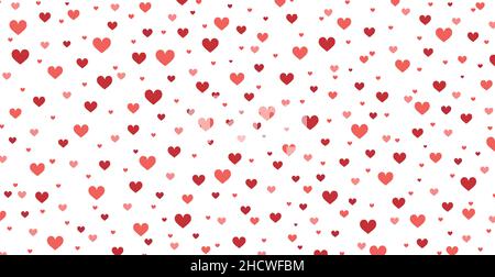 Panoramic pattern white background with many red hearts - Vector illustration Stock Vector