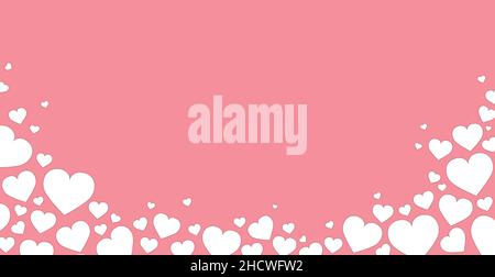 Panoramic pattern pink background with many white hearts with place under the text - Vector illustration Stock Vector