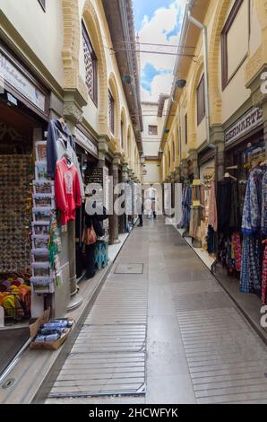 Alcaiceria market known as the Grand Bazaar of Granada represents the original Moorish market of silk, spices Stock Photo