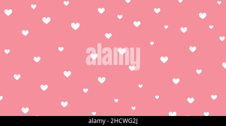 Panoramic pattern pink background with many white hearts - Vector illustration Stock Vector