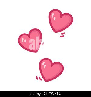 Hand drawn flying cartoon hearts pink color. Design elements for Valentines day, 14 February. Stock Vector