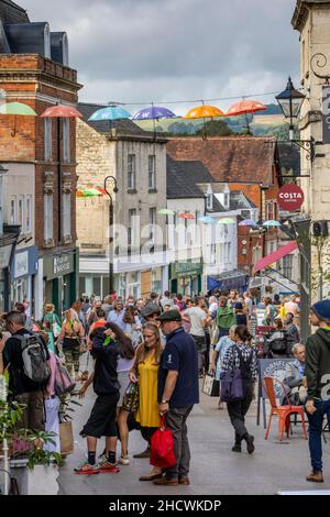 Bustling Stroud High Street on a saturday morning, September 2021 Stock Photo