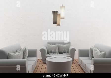 sofa set interior in the room in 3D rendering Stock Photo