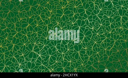 Luxury elegant line art background golden clover leaves on green background Stock Vector