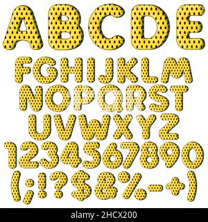 Inflatable alphabet, letters, numbers and signs in yellow watermelon. Set of colored isolated vector objects on white background. Stock Vector