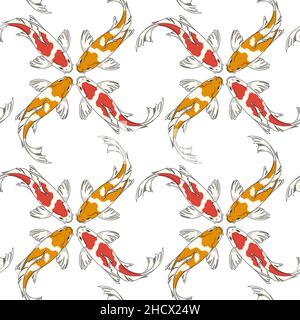 Seamless pattern with red and orange koi fish carps. Colored vector background. Stock Vector