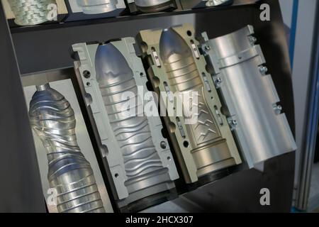 Mold plates for plastic bottles production - part of injection molding machine Stock Photo