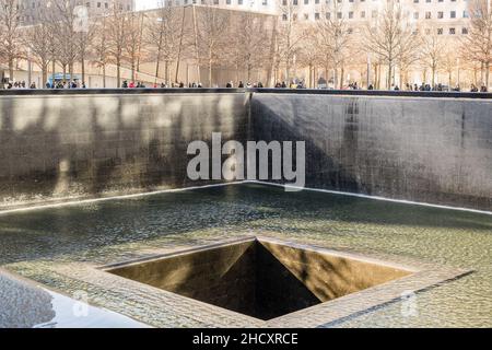 New York, United States. 26th Dec, 2021. The 9/11 Memorial, a tribute of remembrance, honoring the 2,977 people killed in the terror attacks of September 11, 2001 at the World Trade Center site, near Shanksville, Pennsylvania, and at the Pentagon, as well as the six people killed in the World Trade Center bombing on February 26, 1993. (Photo by Shawn Goldberg/SOPA Images/Sipa USA) Credit: Sipa USA/Alamy Live News Stock Photo