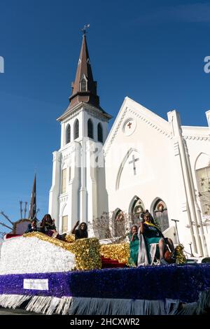 Charleston, United States Of America. 02nd Jan, 2023. Charleston, United States of America. 02 January, 2023. A float rides past the historic Mother Emanuel AME Church during the 156th annual Emancipation Proclamation parade celebrating the freeing of African-American slaves, January 1, 2022 in Charleston, South Carolina. The parade has been held on New Year Day since 1866 and is the oldest parade in the country commemorating the day President Abraham Lincoln abolish slavery. Credit: Richard Ellis/Richard Ellis/Alamy Live News Stock Photo
