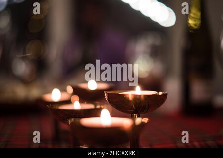 Beautiful candle light on dinner table. Stock Photo