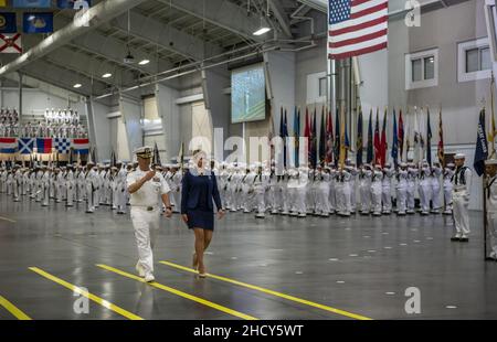 Rep. Katie Hill, of California, at the USN's boot camp, at the Recruit Training Command, in Illinois - 190802 Stock Photo