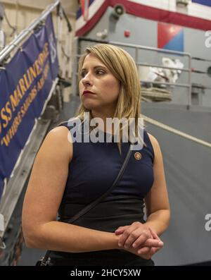 Rep. Katie Hill, of California, at the USN's boot camp, at the Recruit Training Command, in Illinois - 190801 Stock Photo