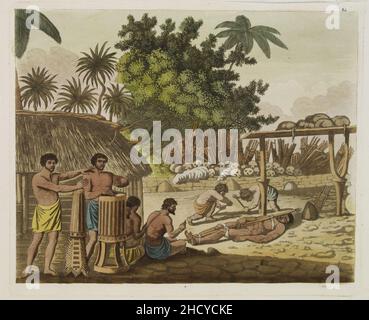 Representation of a human sacrifice in a morai at Otaheite in the presence of Captain Cook and his officers, Le Costume Ancien et Moderne by Giulio Ferrario, 1827. Stock Photo