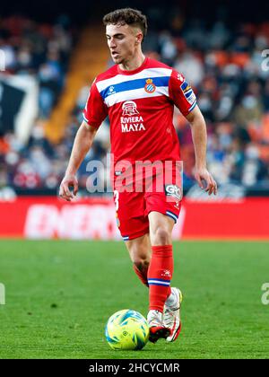 Adria Pedrosa of RCD Espanyol  during the Liga match between Valencia CF and RCD Espanyol at Mestalla in Valencia, Spain. Stock Photo