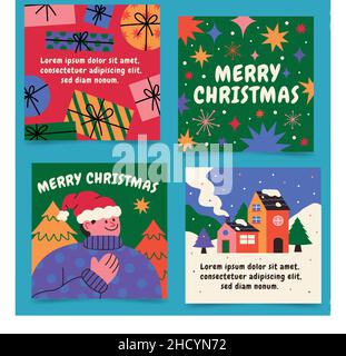 hand drawn flat christmas banners collection abstract design vector illustration Stock Vector