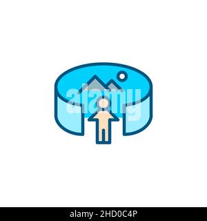 360 degree panoramic image with immersion. Pixel perfect, editable stroke color icon Stock Vector