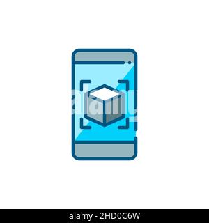 Augmented reality 3d image on a smartphone. Pixel perfect, editable stroke color icon Stock Vector