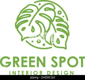 Modern simple line GREEN SPOT leaf logo design Stock Vector