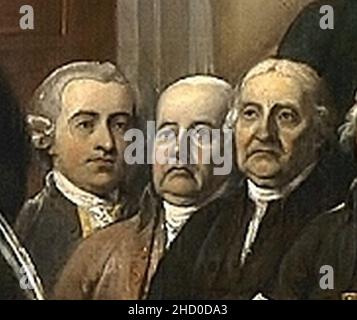 Richard Stockton, Francis Lewis and John Witherspoon in Declaration of Independence (1819), by John Trumbull. Stock Photo