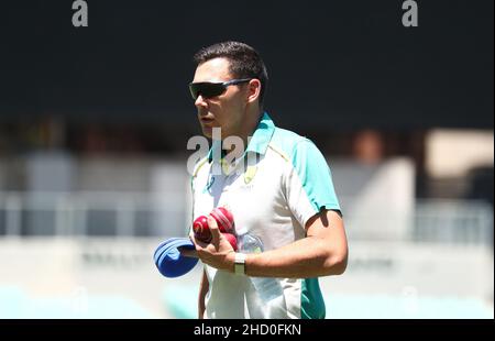 Australia's Scott Boland during a nets session at the Sydney Cricket Ground, Sydney. Picture date: Sunday January 2, 2022. Stock Photo
