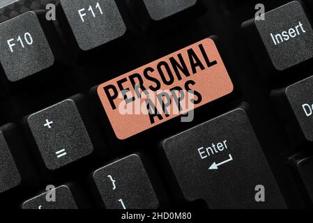 Handwriting text Personal Apps. Word for Organizer Online Calendar Private Information Data Creating Business Data Storage, Typing Budget And Spending Stock Photo
