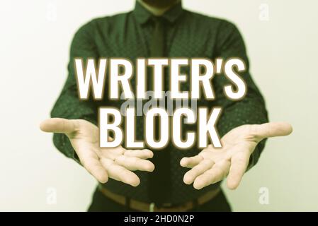 Inspiration showing sign Writer S Block. Business showcase Condition of being unable to think of what to write Presenting New Plans And Ideas Stock Photo