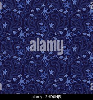Seamless pattern with Underwater doodle illustratio Stock Vector