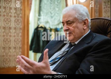 Berlin, Germany. 23rd Dec, 2021. Sergei Nethayev, Ambassador of the Russian Federation to Germany, speaks during an interview at the Russian Embassy in Berlin. (to dpa: 'Russian ambassador: 'We don't want any alienation') Credit: Christophe Gateau/dpa/Alamy Live News Stock Photo