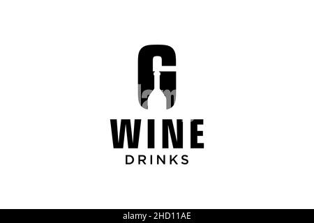 initial letter G with wine bottle logo design template vector Stock Vector