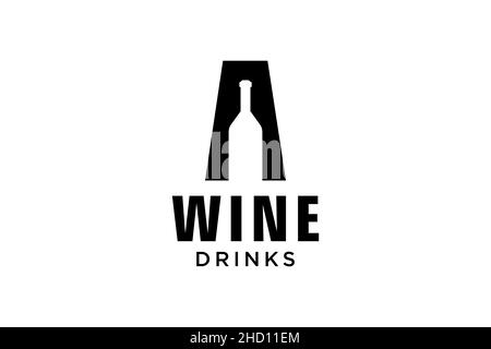 initial letter A with wine bottle logo design template vector Stock Vector