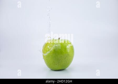 Green apple Raw fruit and vegetable backgrounds overhead perspective, part of a set collection of healthy organic fresh produce Stock Photo